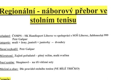 Regionální - náborový přebor ve stolním tenisu